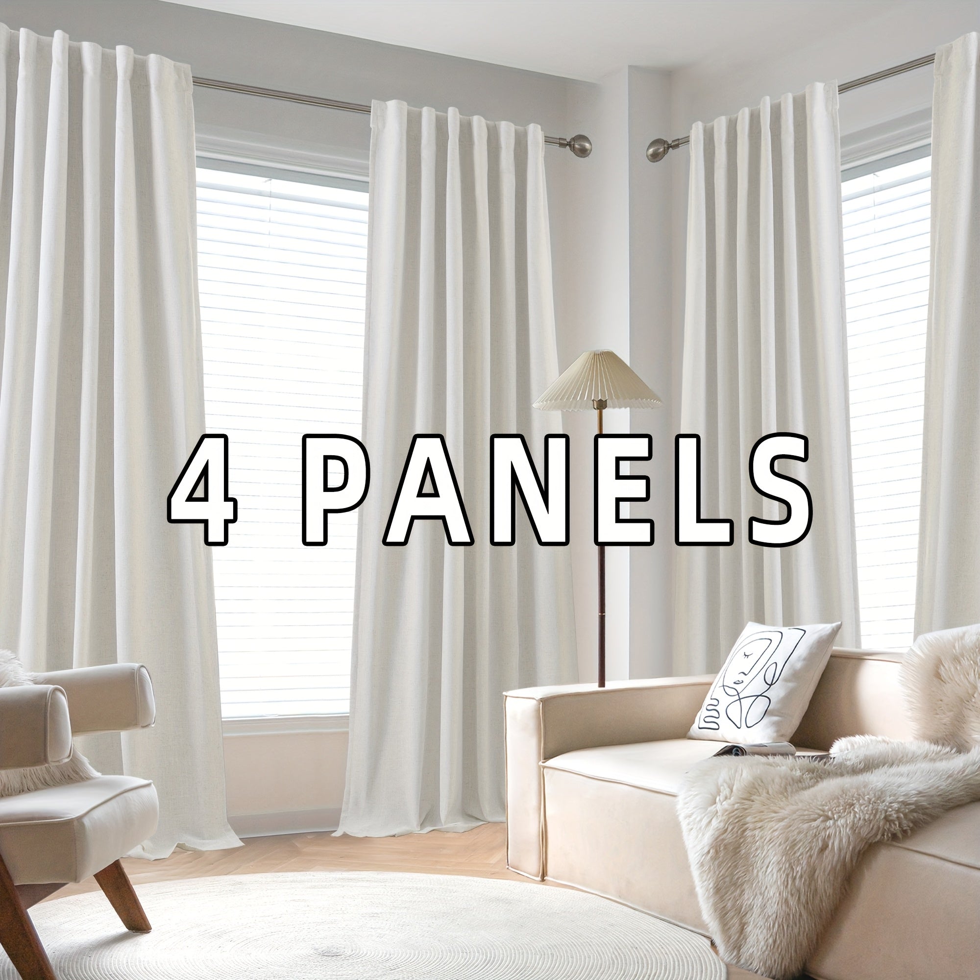4 Panels 100% Blackout Linen Curtains for Bedroom Farmhouse Thermal Insulated Rod Pocket Back Tab Full Light Blocking for Living Room