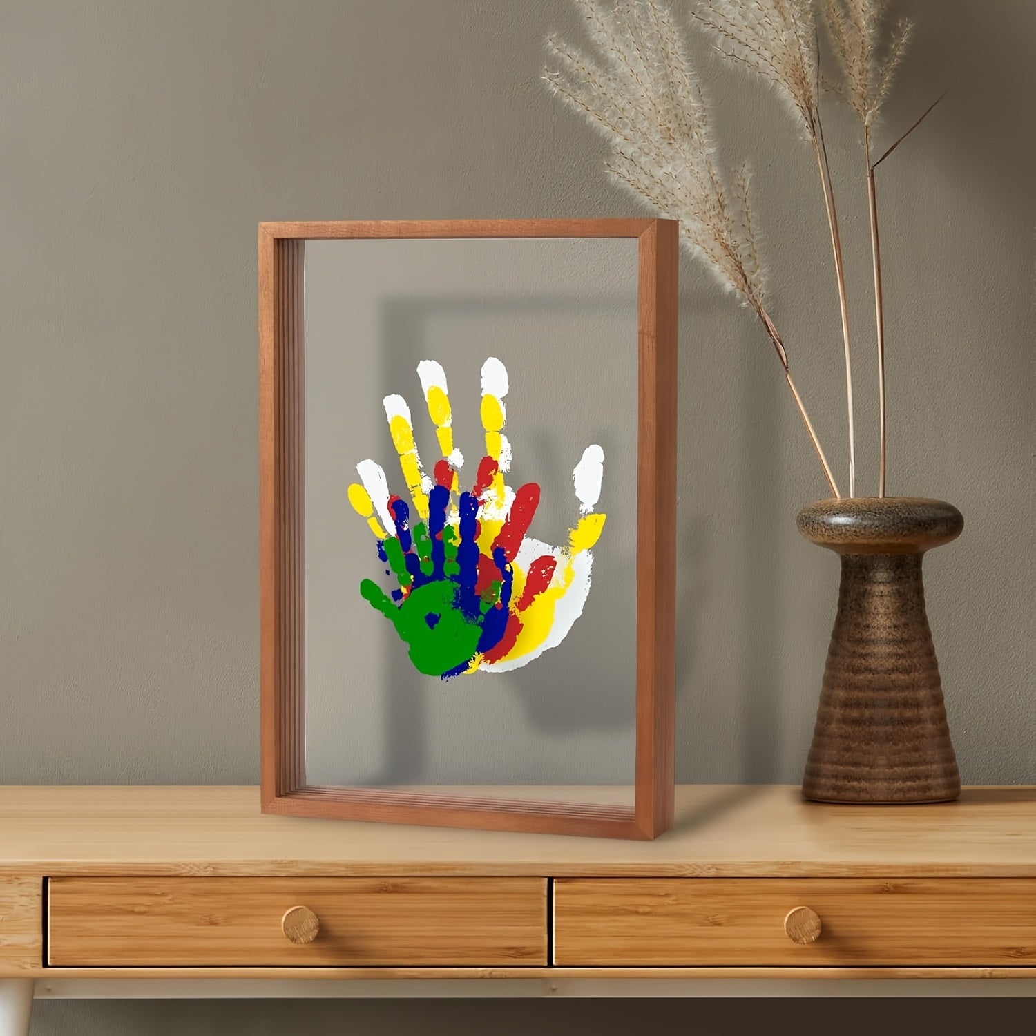 Family Handprint Kit - Handmade Keepsake Wooden Frame - Family Gift - for New Parents And Parents-To-Be, Includes 6 Acrylic Paint Colors