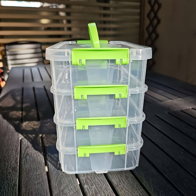 Stackable Large-capacity Transparent Plastic Storage Box With Lid And Handle. Compartmentalized Drawer Design, Ideal For Hair Accessories, Jewelry And Stationery. Suitable For Home And Office Use, Easy For Neat Storage.