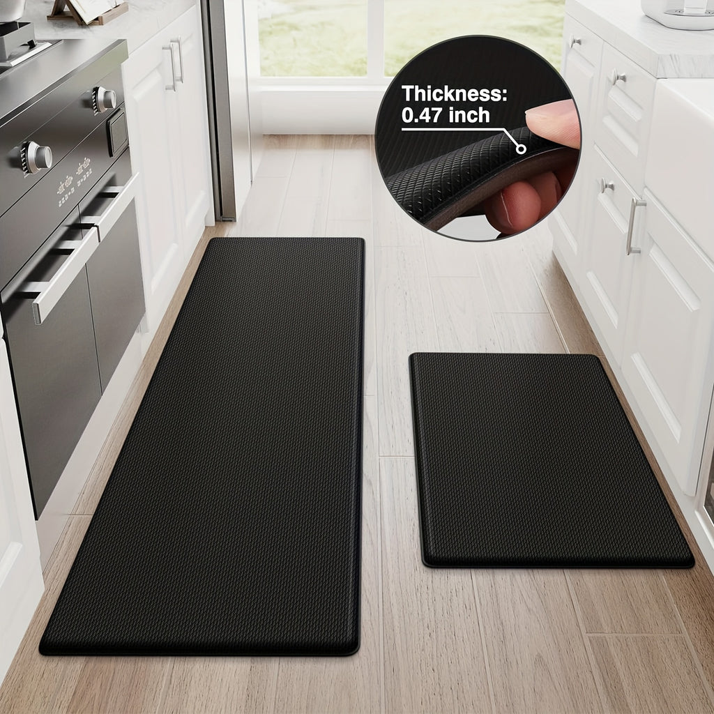 2pcs Kitchen Mats Cushioned Kitchen Rug, Non-Slip Kitchen Mats And Rugs Heavy Duty PVC Ergonomic Comfort Foam Rugs for Kitchen, Floor Home, Office, Sink, Laundry, 1 Set 2pcs[Black]