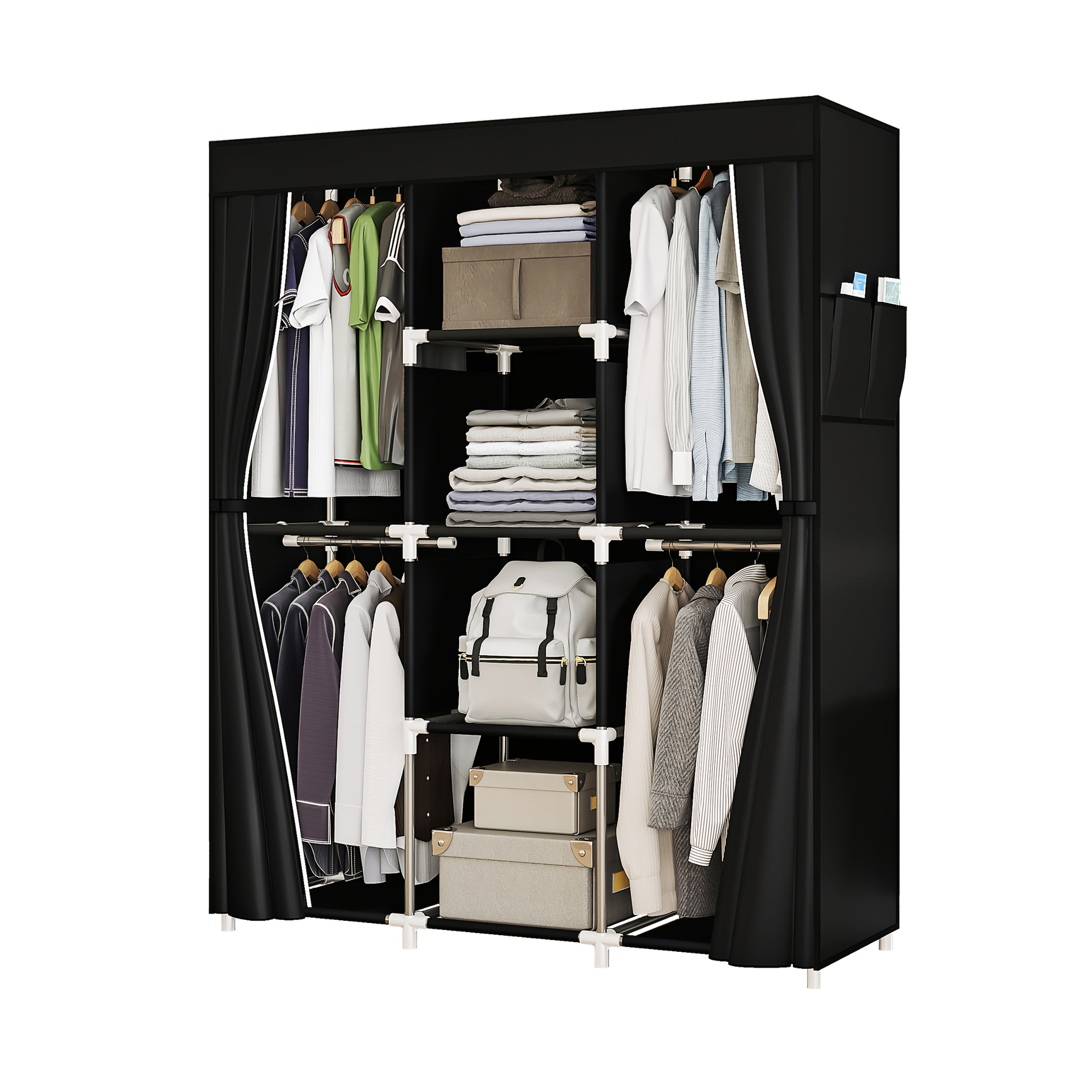 Portable Wardrobe Closet Storage Organizer Metal Hanging Rack Non-Woven Fabric 51 Inch, Portable Closets