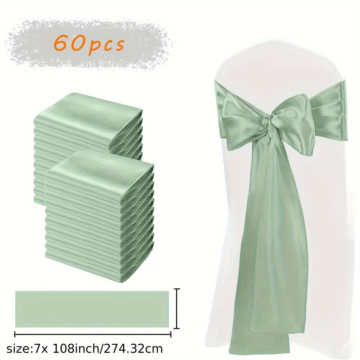 60pcs Satin Chair Sashes - 7x108 Inch Decorative Bows for Wedding, Christmas, Thanksgiving Banquet Party, Graduation & Outdoor Events (Multiple Colors)