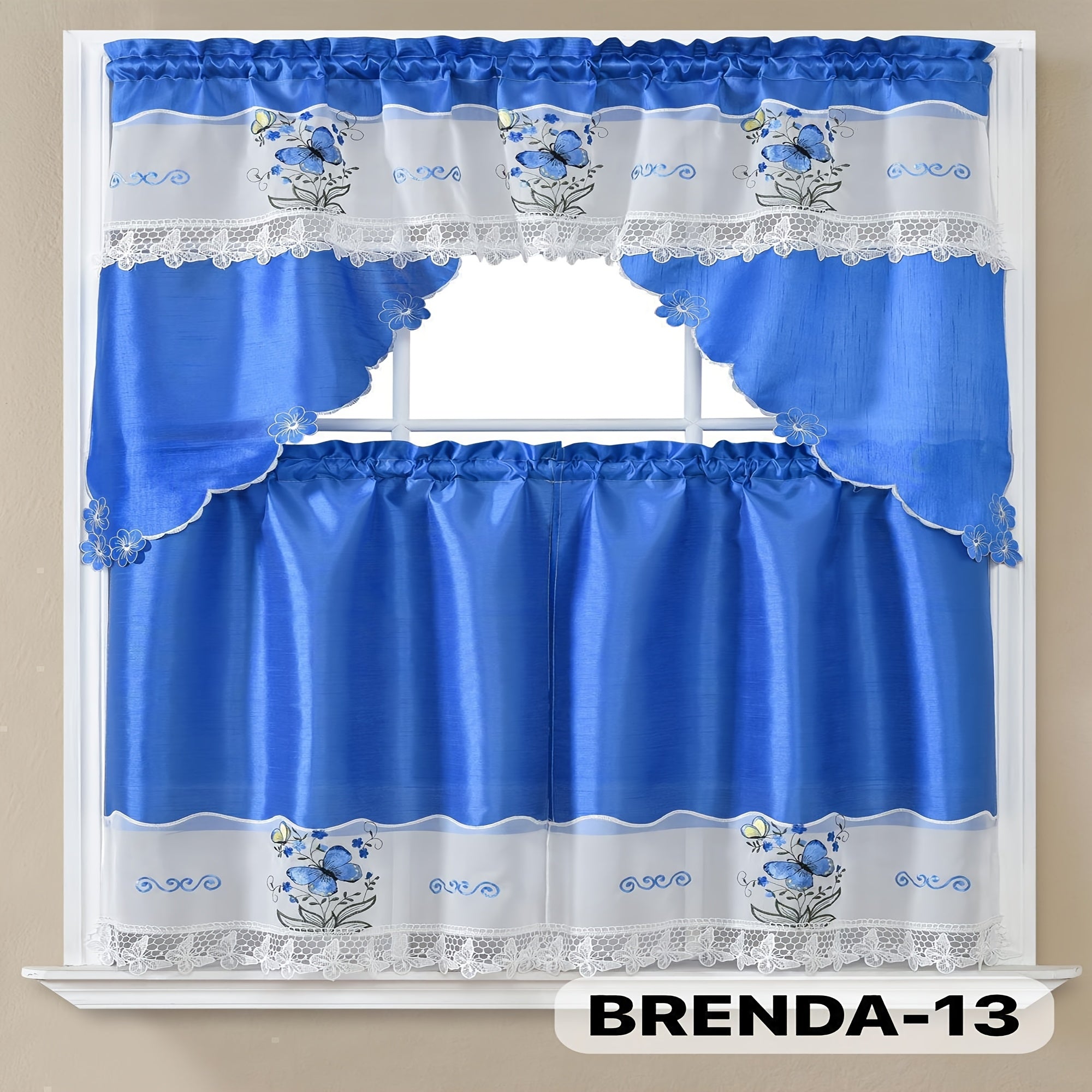 3pcs Embroidery Kitchen Curtains Set Flowers Embroidery Satin Fabric Faux Lightweight Soft Easy Care Machine Washable 49 Design Styles Available Holiday Gifts for Family Local Warehouse All Season Use Summer