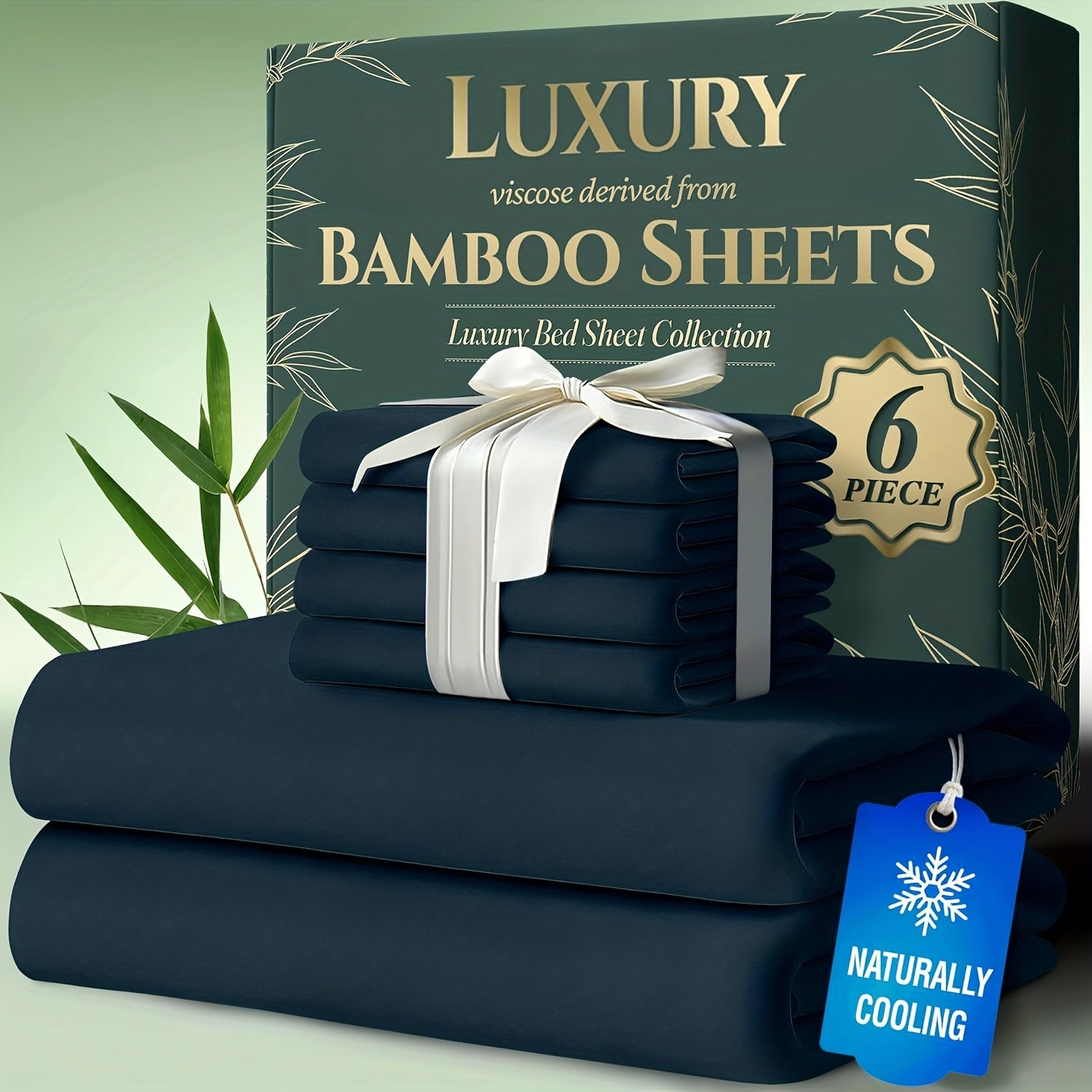 Bamboo Cooling Bed Sheets 6 Piece Set Deep Pocket 17 Inch Hot Sleepers Cloud Soft Luxury Fitted Sheet Flat Sheet Pillowcases Twin Full Queen King