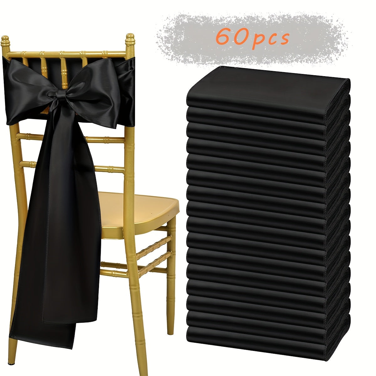 60pcs Satin Chair Sashes - 7x108 Inch Decorative Bows for Wedding, Christmas, Thanksgiving Banquet Party, Graduation & Outdoor Events (Multiple Colors)