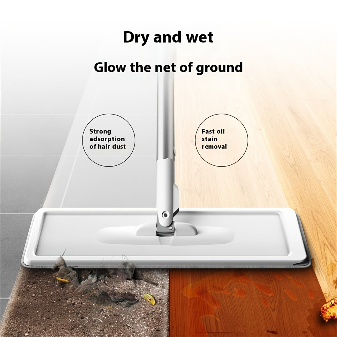 Hands-Free Flat Mop And Bucket Set with Long Handle, Wringer, 2 Reusable Microfiber Pads, 360 Degree Flexible Swivel for Floor Cleaning And Wall Cleaning, Mop And Bucket Cleaning Set