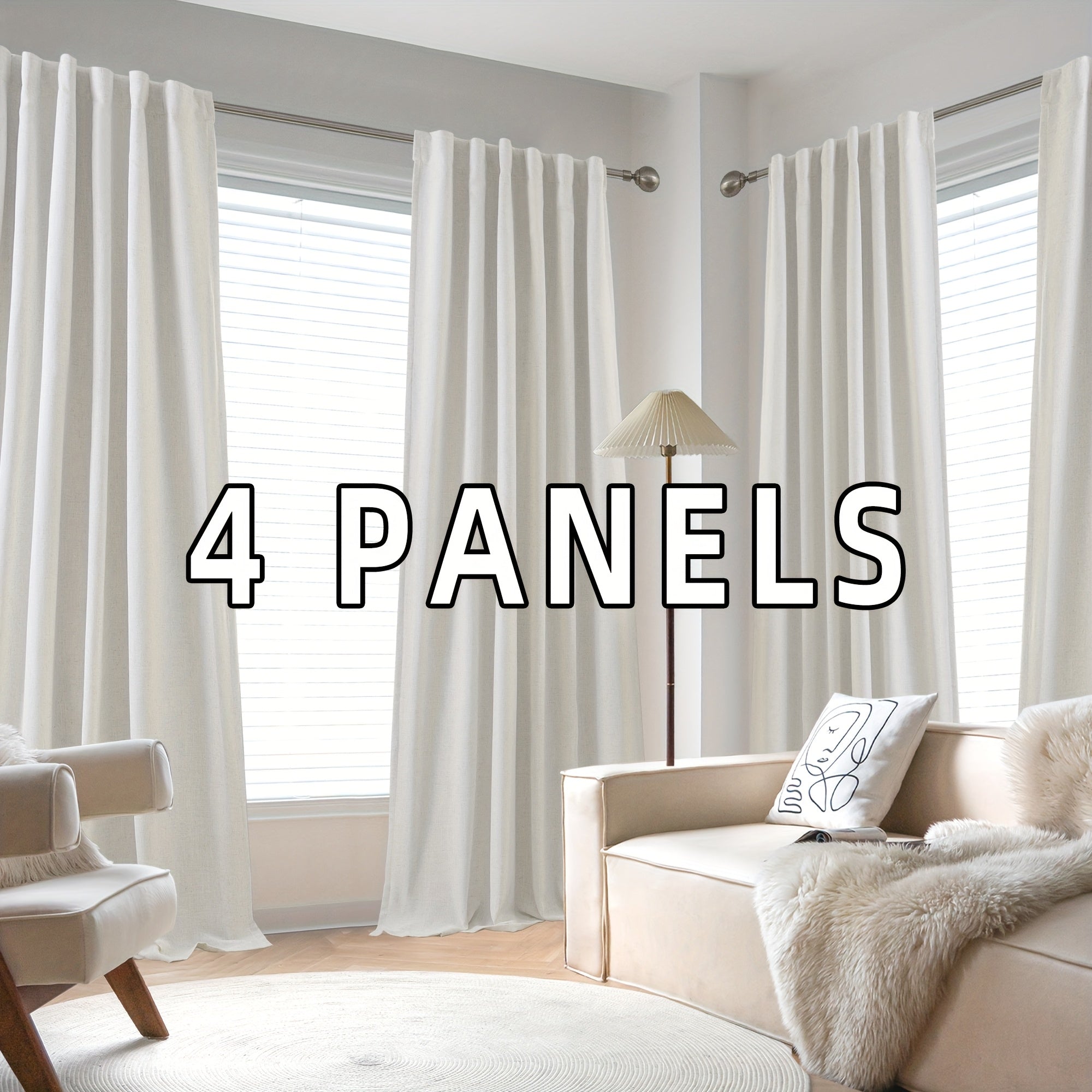 4 Panels 100% Blackout Linen Curtains for Bedroom Farmhouse Thermal Insulated Rod Pocket Back Tab Full Light Blocking for Living Room