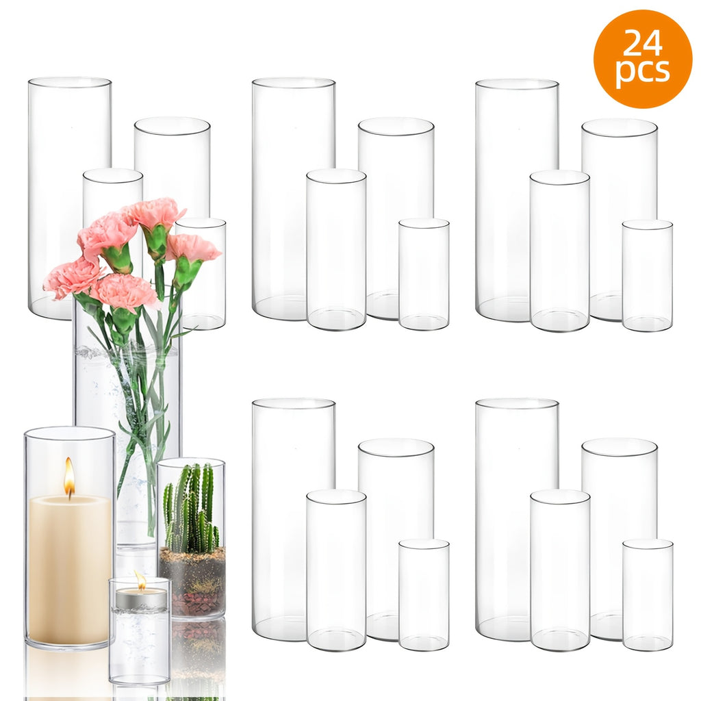 TOMNK 12/16/24/36/48pcs Clear Glass Candle Holder Cylinders Vases, 4, 6, 8, 10 Inch Tall Cylinder Vases for Candles, Glass Candle Vase, Hurricane Floating Candle Holder Vase for Table Shelf, Party, Wedding, Home Decor