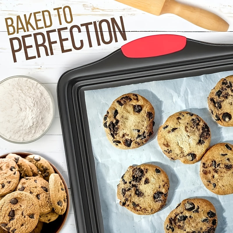 3pcs Carbon Steel Non-Stick Oven Bakeware Set with Red Silicone Handles Commercial-Grade