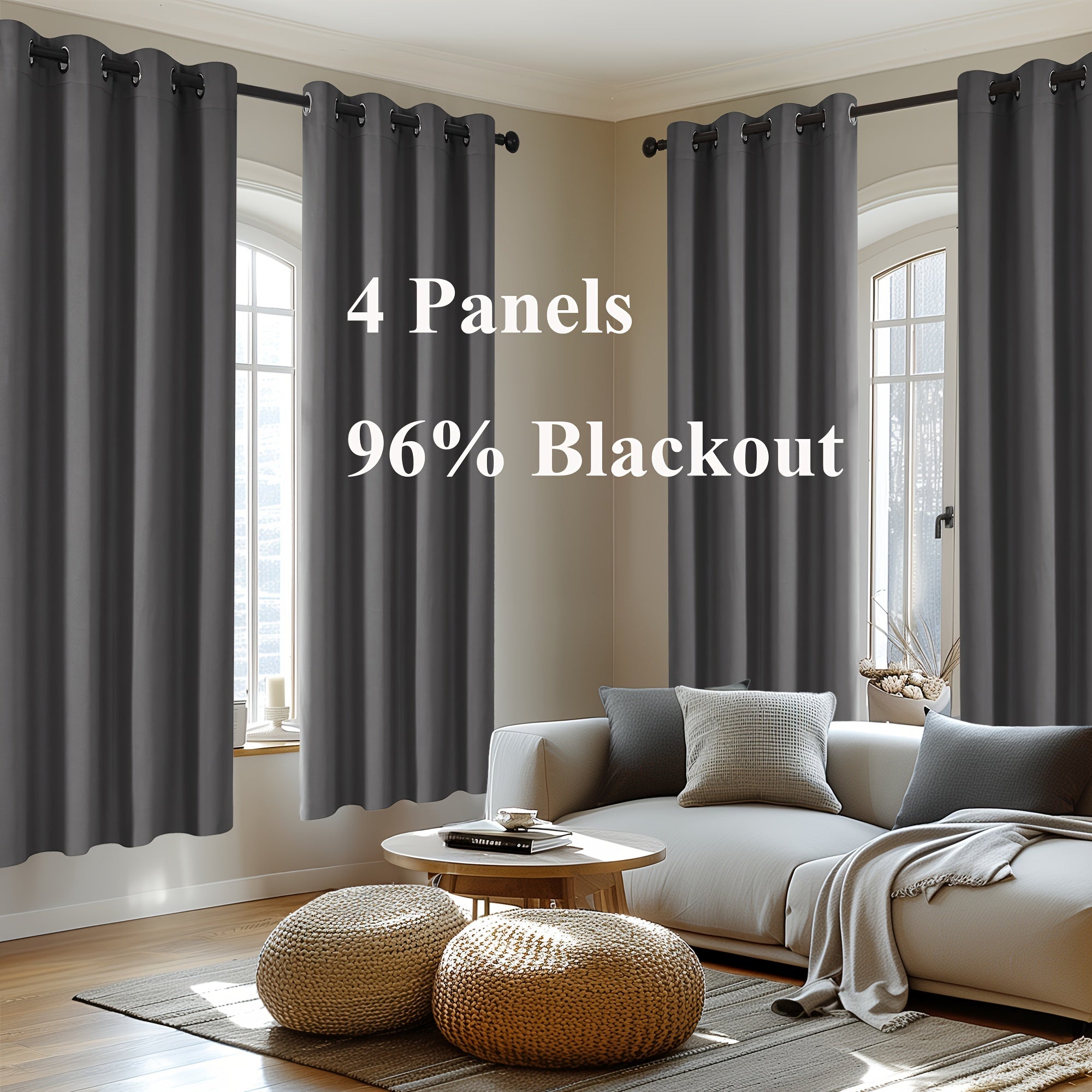 4-Panel Blackout Curtains, Thermal Insulated Curtains for Living Room Bedroom, Room Darkening Home Decor Drapes, 4pcs Curtains Set