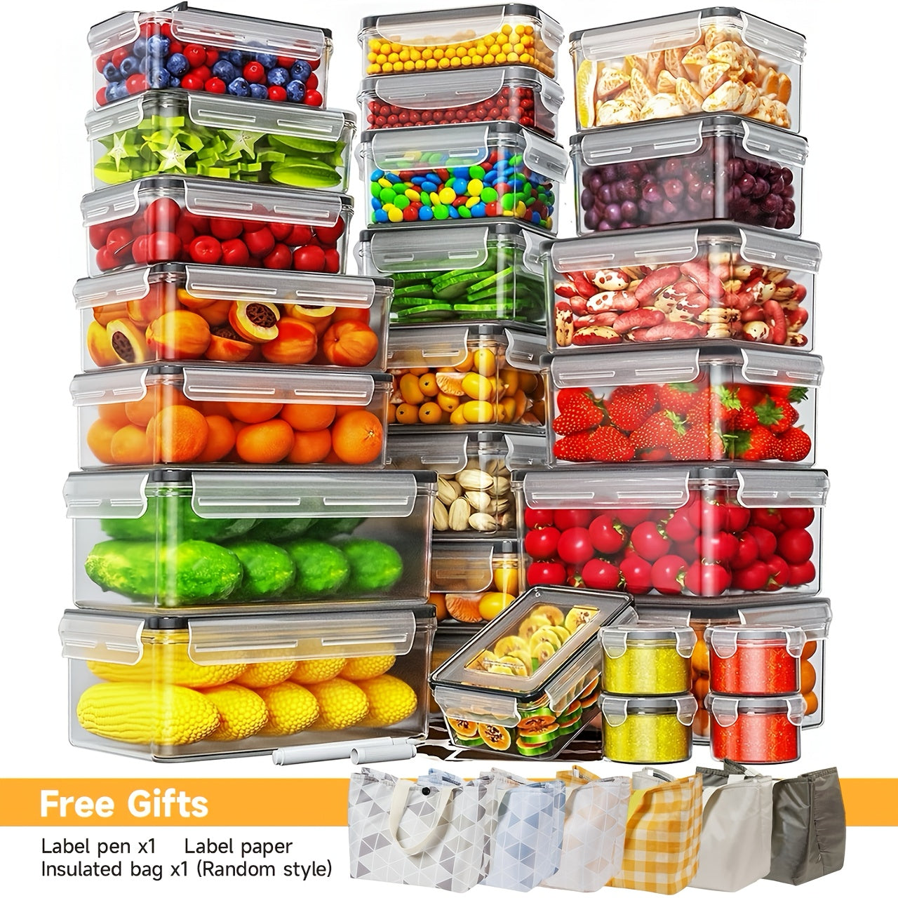 48pcs/set Food Storage Container Set, Crisper, Easy Fix Lids (24 Lids + 24 Containers) - Sealed Plastic Containers For Pantry, Travel, Outdoor Picnics, Kitchen Organization, Includes Labels And Labeling