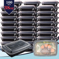 100pcs (50 Containers & 50 Lids) Black Rectangular Meal Prep Containers 38oz Stackable and Leakproof Food Storage Container Set Disposale Bento Box Ideal for Takeout and Meal Prep Microwave & Dishwasher & Freezer Safe