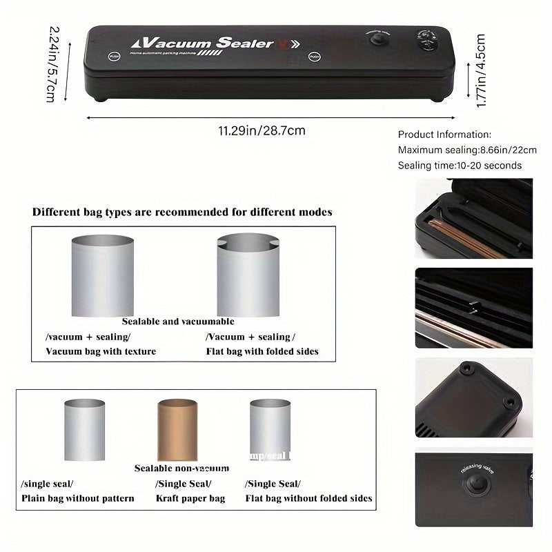 1+50pcs Vacuum Sealing Machine And Food Storage Bag Sealing Machine, Kitchen Small Tool, Mini Food Packaging Storage Heat Sealing Machine, with 50pcs Food Storage Bags, 2 Modes Suitable for Home Kitchen, Commercial Use, Christmas Gifts