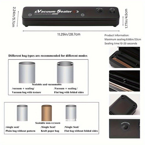 1+50pcs Vacuum Sealing Machine And Food Storage Bag Sealing Machine, Kitchen Small Tool, Mini Food Packaging Storage Heat Sealing Machine, with 50pcs Food Storage Bags, 2 Modes Suitable for Home Kitchen, Commercial Use, Christmas Gifts