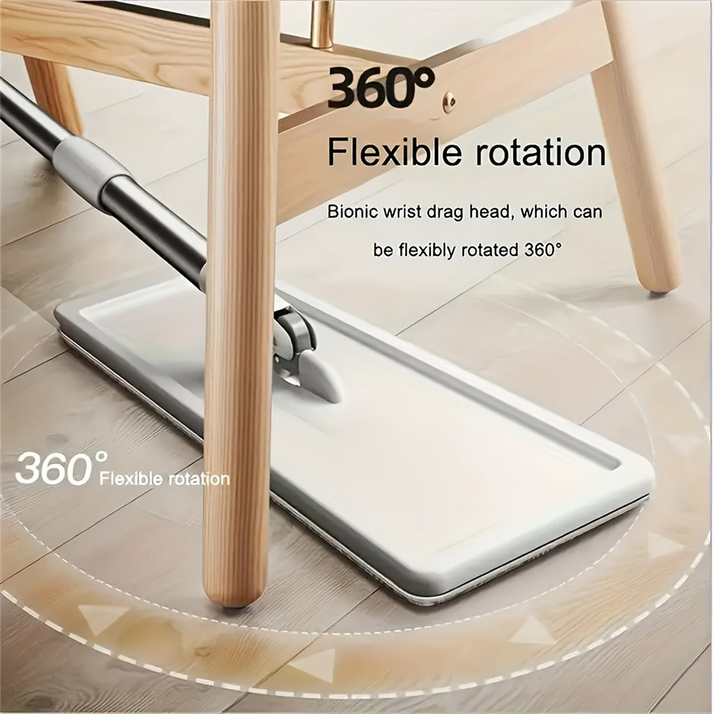 Hands-Free Flat Mop And Bucket Set with Long Handle, Wringer, 2 Reusable Microfiber Pads, 360 Degree Flexible Swivel for Floor Cleaning And Wall Cleaning, Mop And Bucket Cleaning Set