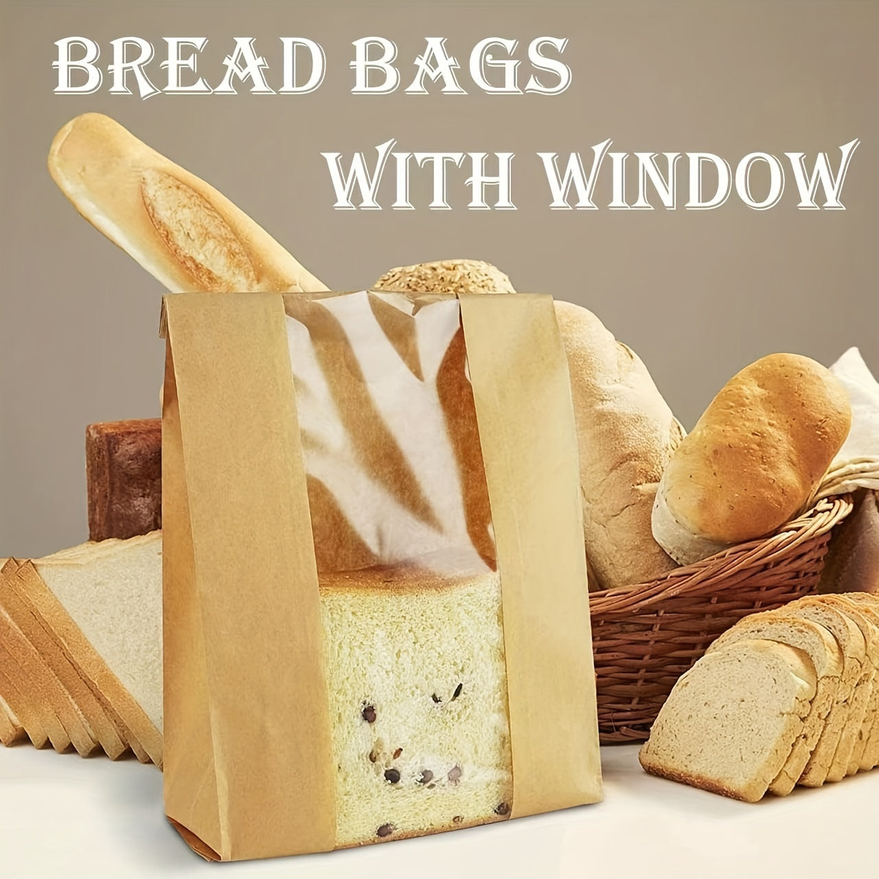 Kraft Paper Bread Bags with Clear Window & Label Seal Stickers - Suitable for Homemade Sourdough, Artisan Bread - Brown Bakery Bags for Bakeries, Farmers Markets, Freezer & Pantry Storage