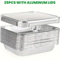 25 Pack Heavy-Duty Disposable Aluminum Pans with Lids - 9x13 Half-Size Baking Sheets, Chafing Trays & Oven Steam Table Pans for roasting, reheating, Cooking - Commercial/ Use (25 Count) | Durable Foil Trays with Covers