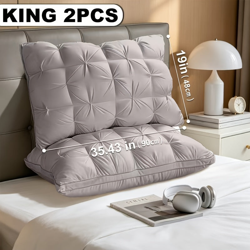 2 Luxury Hotel Quality Pillows | Deep Sleep Neck Support, All-Season, Non-Sinking High Pillow Core, Hypoallergenic Polyester, Modern Design With Soft Satin Cover, Cooling And Neck Pillow, Ideal Gift