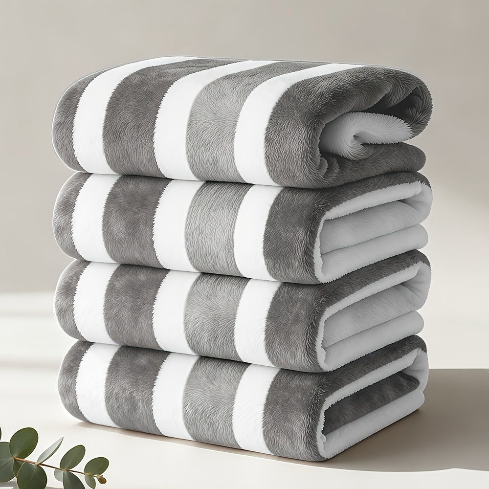 1/4pcs Bath Towel Set, No Hair Loss, Highly Absorbent & Quick-Drying | Ultra-Soft Microfiber Beach Towels For Adults, Two-color Striped Interval Bath Towels Perfect For The Beach, Spa, Gym & Home Bathroom Essentials - 27 X 55 Inches