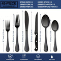 48pcs Silverware Set with Steak Knives, Christmas Stainless Steel Flatware Cutlery Set, Eating Utensils for 8, Spoons Forks Knives for Home Kitchen, Simple Design & Mirror Finish, Dishwasher Safe(Silvery, Black)