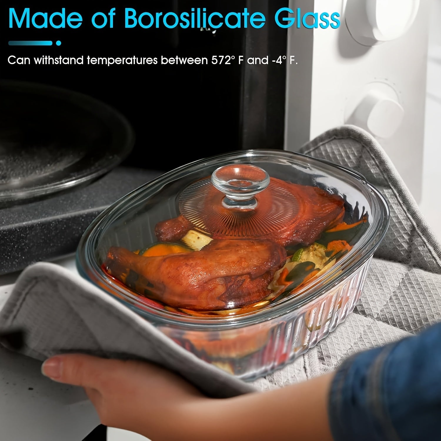 Oval Glass Casserole Dish with Lid Set - 50oz & 85oz, Oven & Microwave Safe, Perfect for Baking, Cooking, Pasta, Chicken, and Desserts