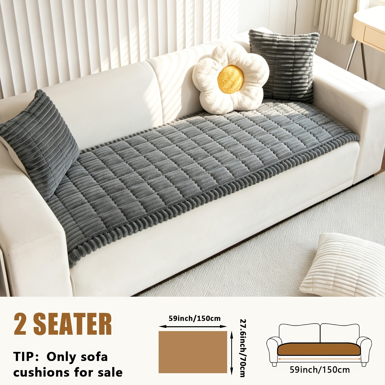 1pc Plush And Comfortable Shu Velveteen New Sofa Cushion, Washable, Easy to Install And Disassemble, Suitable for Home Protection Decorations Of Various Sofas | Wavy Edge Design | Soft And Sticky Velvet Texture