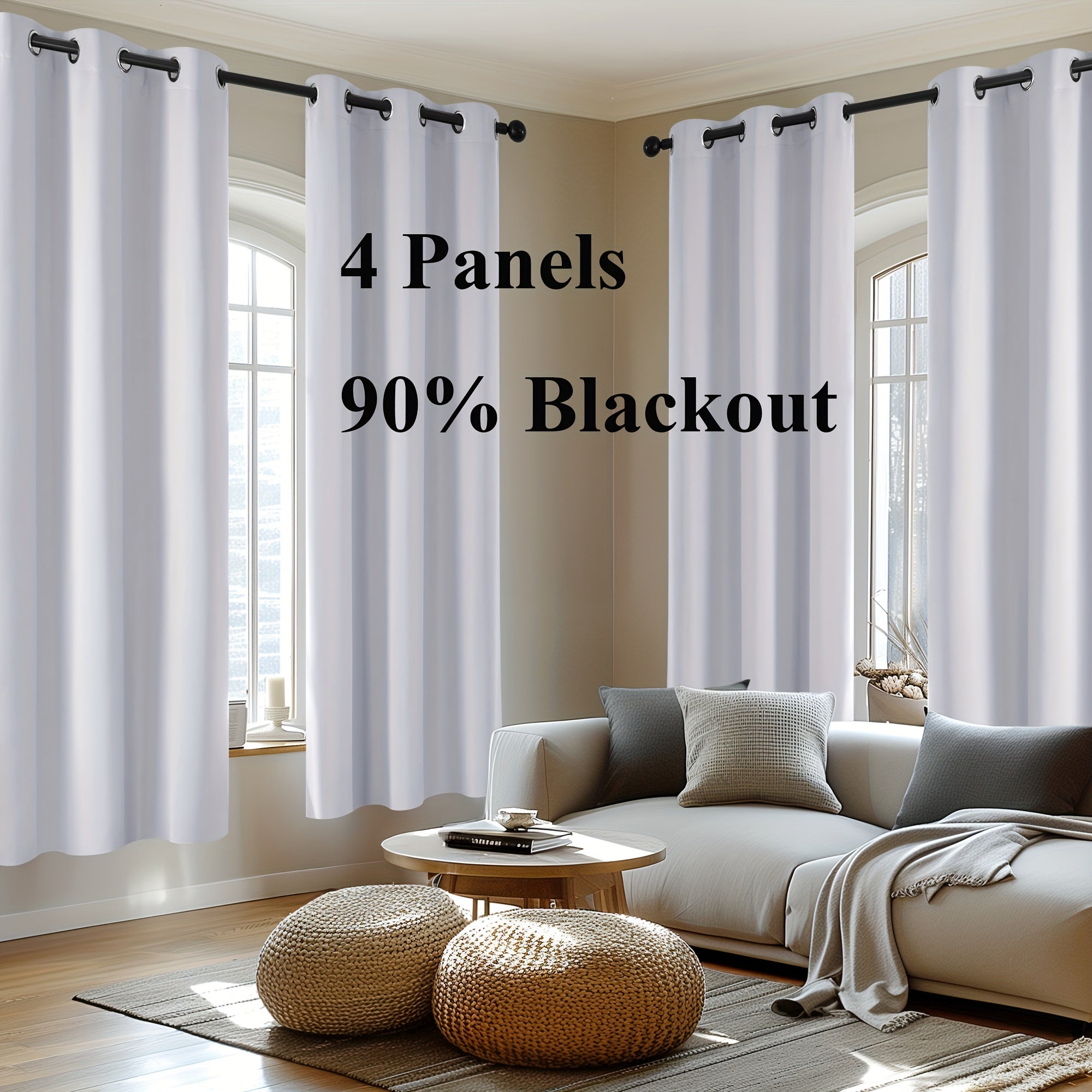 4-Panel Blackout Curtains, Thermal Insulated Curtains for Living Room Bedroom, Room Darkening Home Decor Drapes, 4pcs Curtains Set