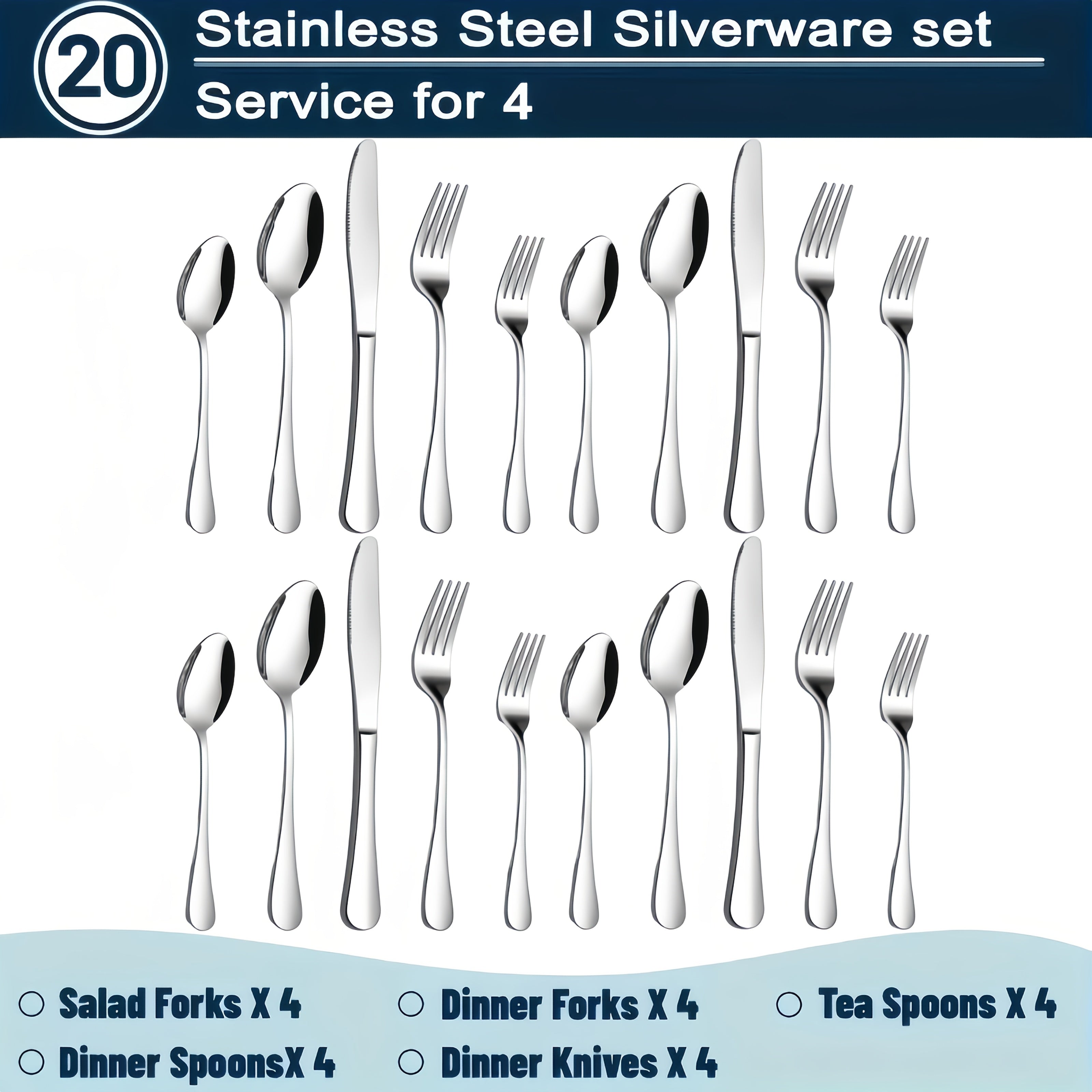60/20pcs Stainless Steel Silverware Set - Heavy Duty Commercial Silverware for Restaurants, Weddings & Home | Dishwasher Safe, Rust-Proof, Non-Toxic | Bulk Kitchen Tableware with Gift Box The Best Gifts for Thanksgiving And Christmas
