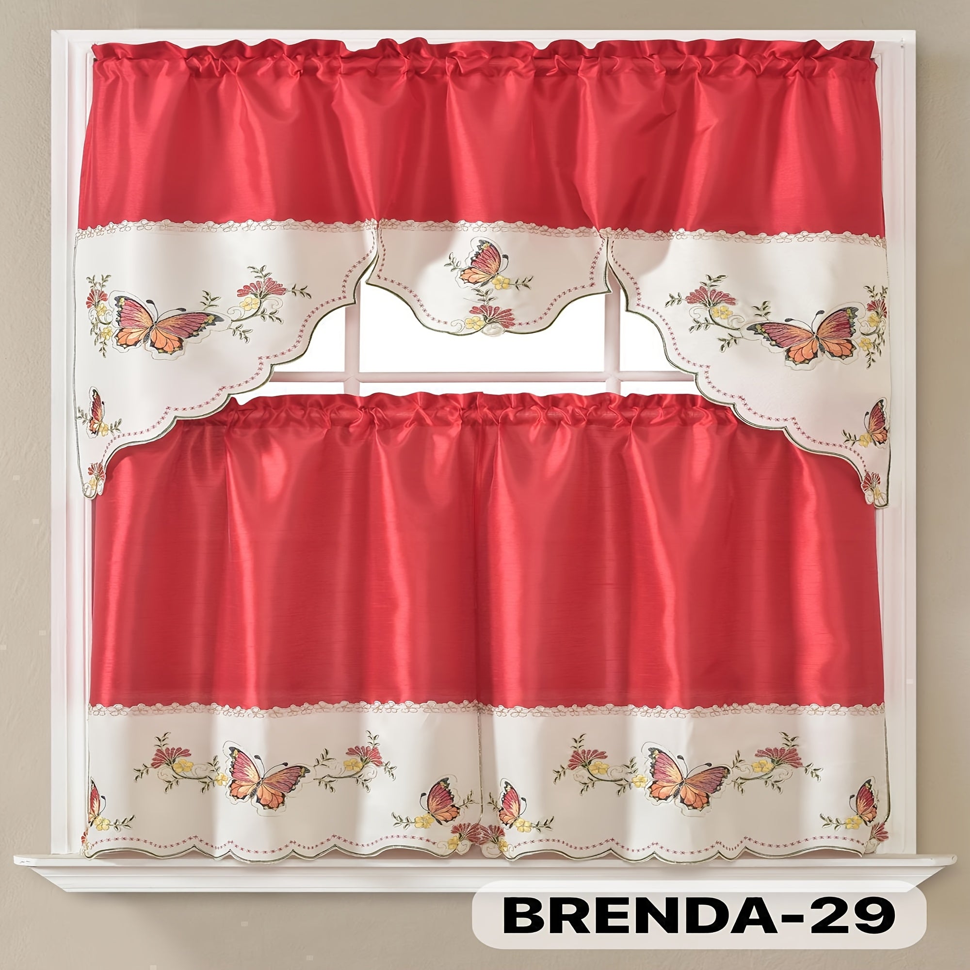 3pcs Embroidery Kitchen Curtains Set Flowers Embroidery Satin Fabric Faux Lightweight Soft Easy Care Machine Washable 49 Design Styles Available Holiday Gifts for Family Local Warehouse All Season Use Summer