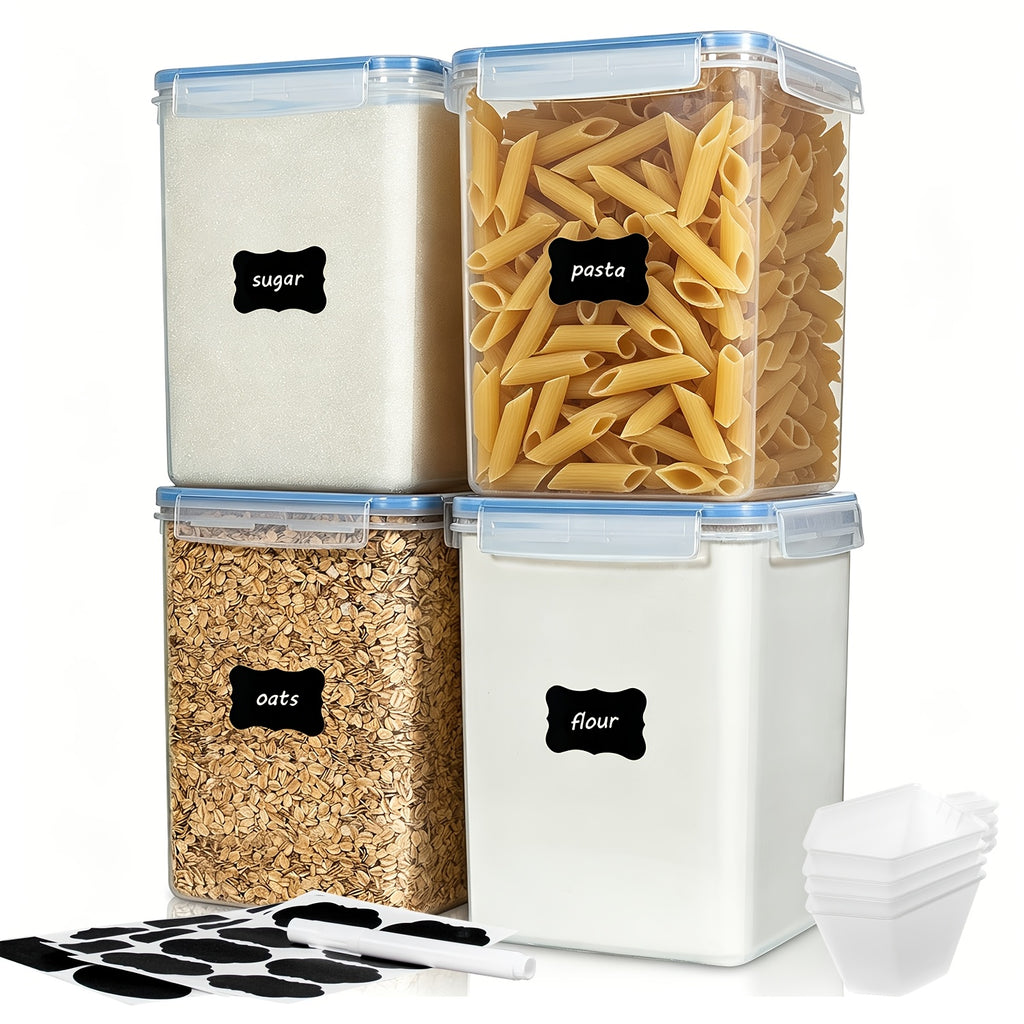 4pcs Large Food Storage Containers, BPA Free Plastic Airtight Canisters for Flour, Sugar, Baking Supplies, Rice with Lids, Black