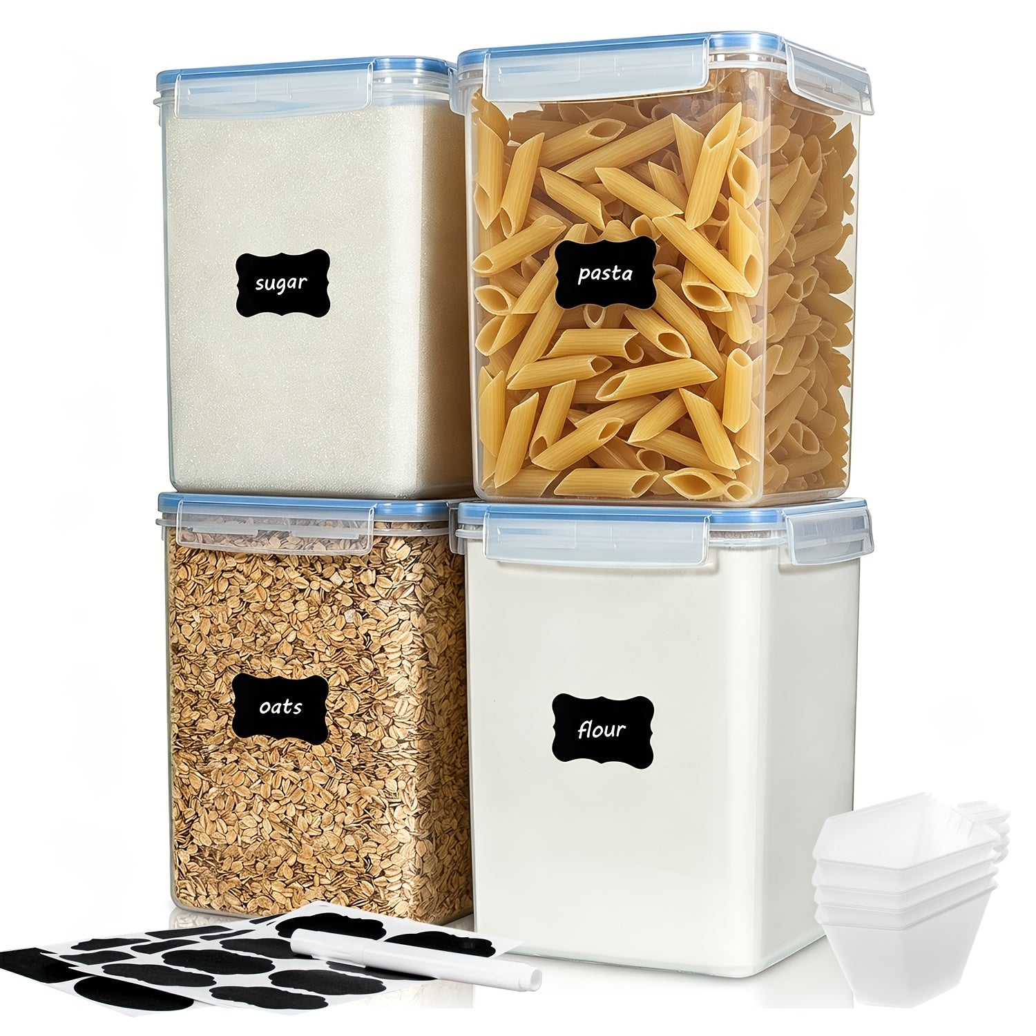 4pcs Large Food Storage Containers, BPA Free Plastic Airtight Canisters for Flour, Sugar, Baking Supplies, Rice with Lids, Black