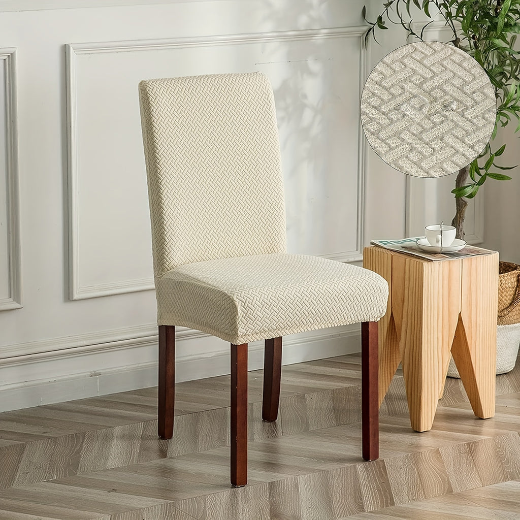 4/6pcs Chair Covers, Polar Fleece Jacquard, All-in-One Design with Elastic-band Closure, Machine Washable, for Dining Room Kitchen Chairs, 200-250 g/㎡