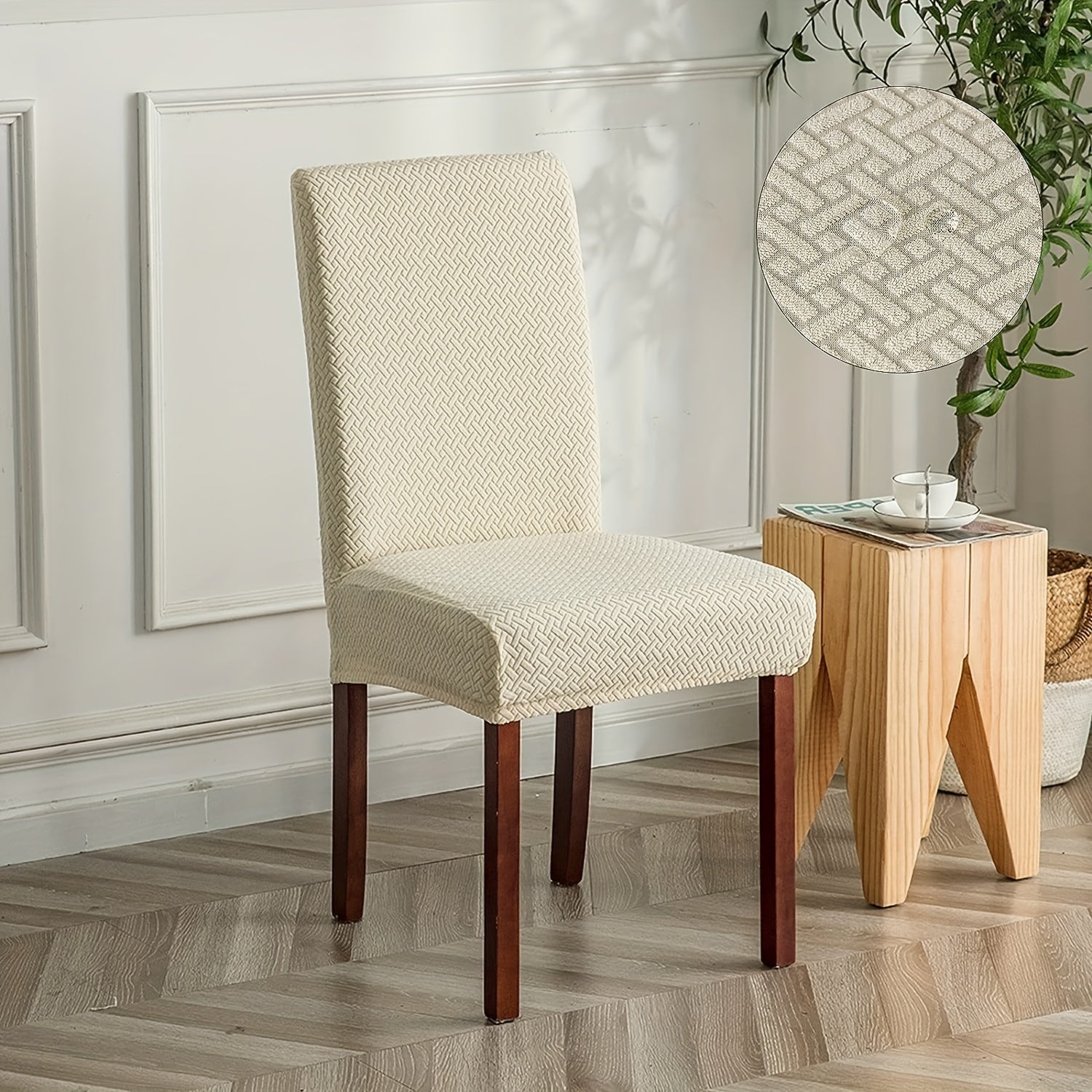 4/6pcs Chair Covers, Polar Fleece Jacquard, All-in-One Design with Elastic-band Closure, Machine Washable, for Dining Room Kitchen Chairs, 200-250 g/㎡