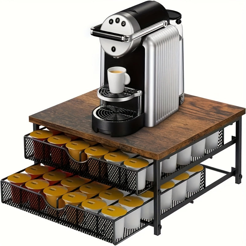 K Cup Storage Drawer, Metal Coffee Pod Holder, Sliding Basket Capsule Storage Box for Counter, Brown