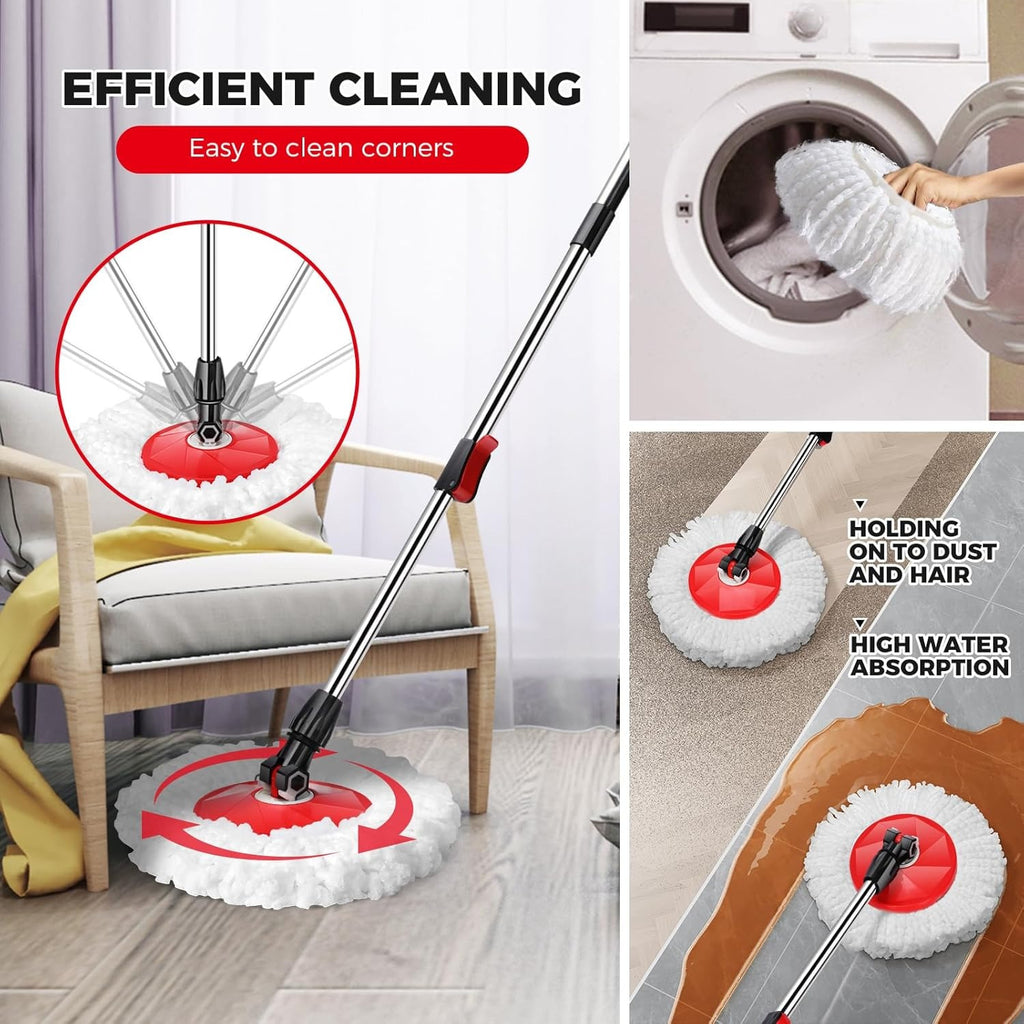 360° Spin Mop and Bucke Set for Home, Wet Dust Mop for Floor Cleaning with 4 Mop Heads