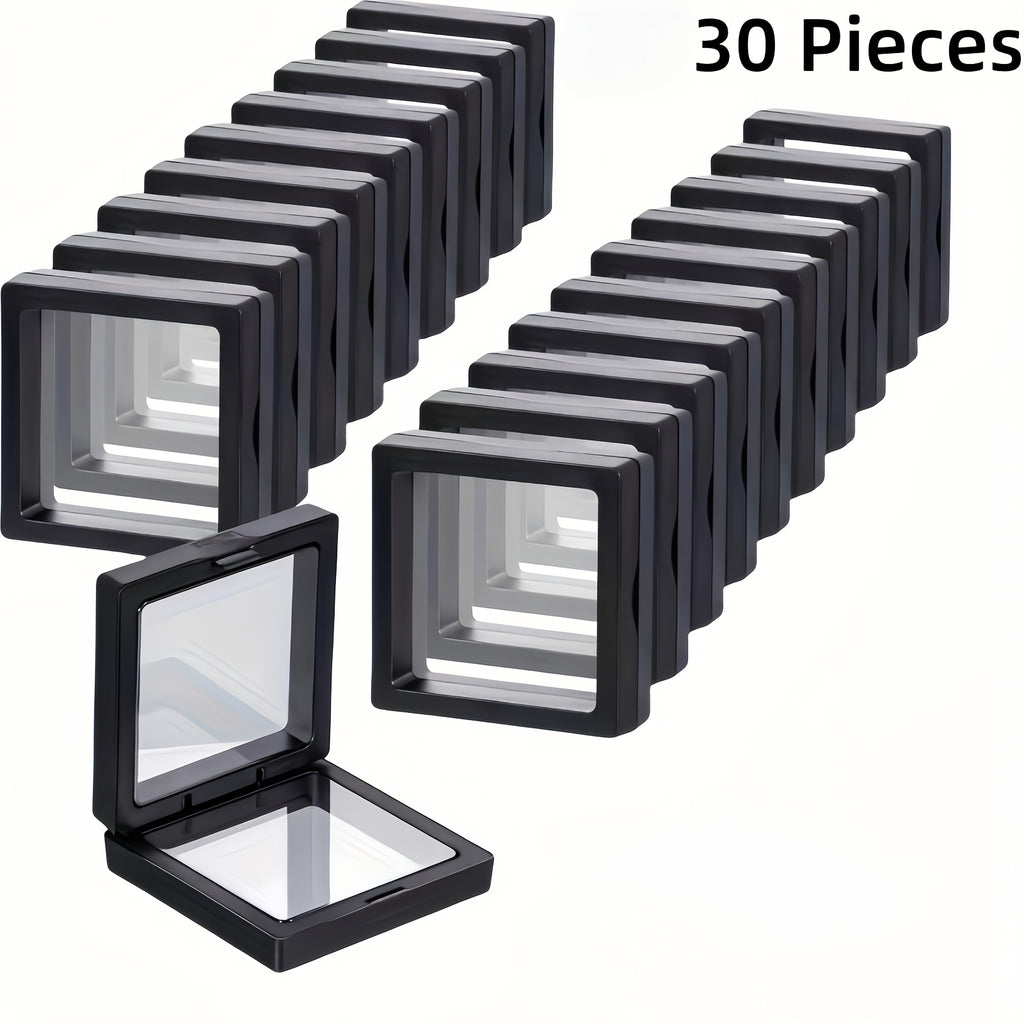 30/60pcs Black Plastic Frame 3D Floating Jewelry Display Boxes With Clear Panels, Secure Clasp Closure & Fabric-Lined Interior, Home & Jewelry Making Organizer, Jewelry Boxes, Coin Collector'S Choice, Best Gifts For Independence Day