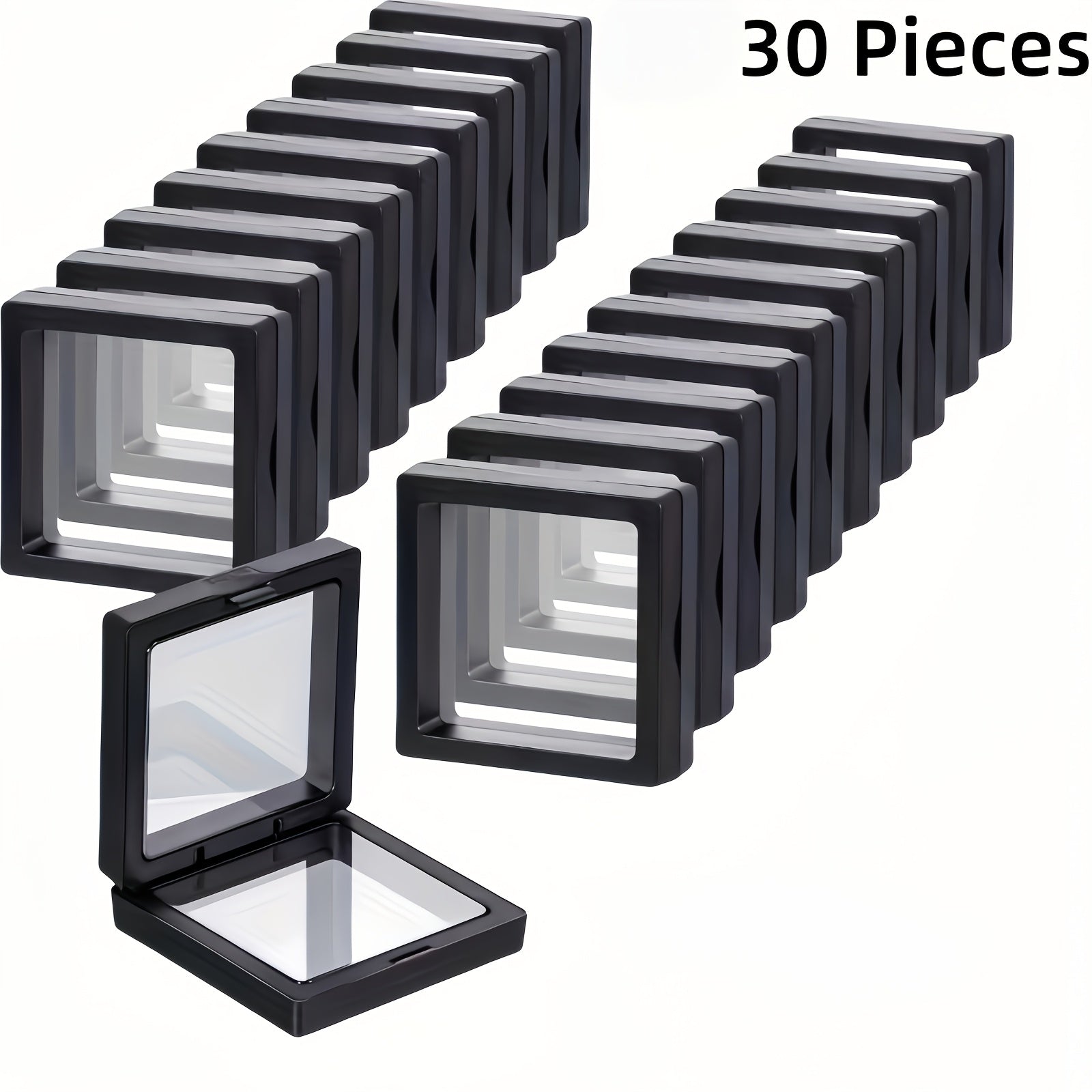 30/60pcs Black Plastic Frame 3D Floating Jewelry Display Boxes With Clear Panels, Secure Clasp Closure & Fabric-Lined Interior, Home & Jewelry Making Organizer, Jewelry Boxes, Coin Collector'S Choice, Best Gifts For Independence Day