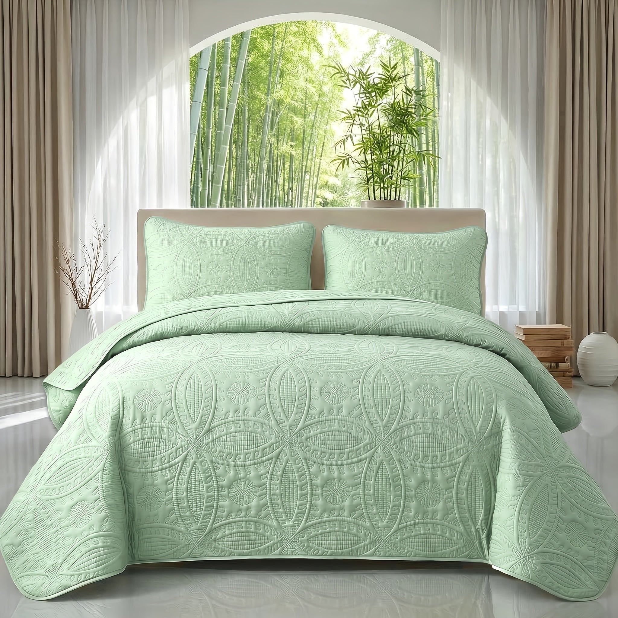 2/3pcs Ultrasonic Quilted Bed Cover, Coin & Floral Pattern Retro Bedspread, Soft Breathable Non-Slip Mattress Cover, Machine Washable Bedding For Bedroom Dorm Guest Room, 10 Colors Available