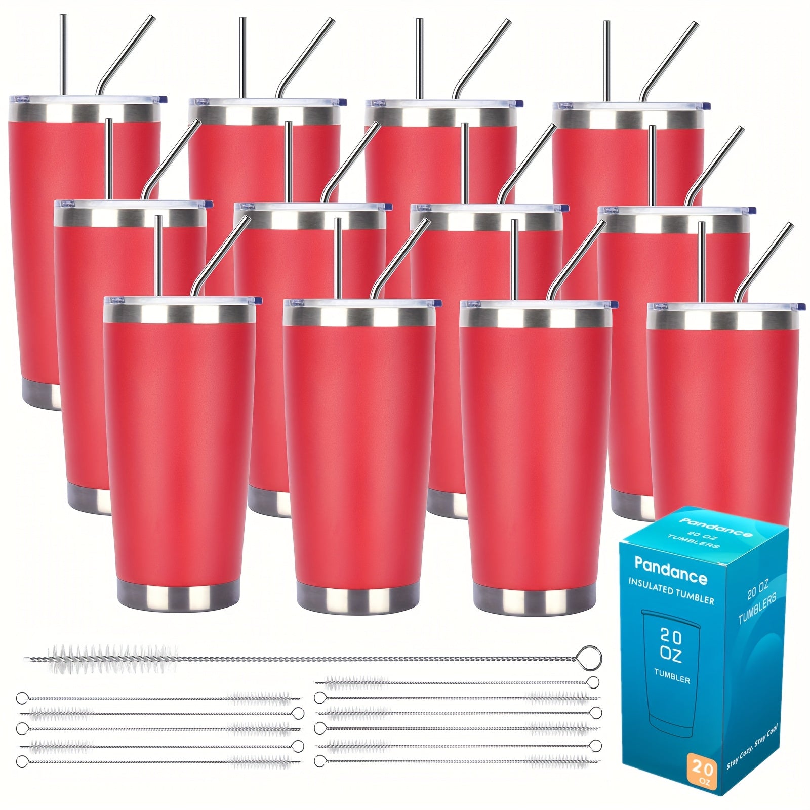 8/12/24pcs 20Oz 304 Stainless Steel Insulated Tumblers with Lid And Straw Bulk, Double Wall Vacuum Water Cups for Hot & Iced Coffee Drinks Travel Mug