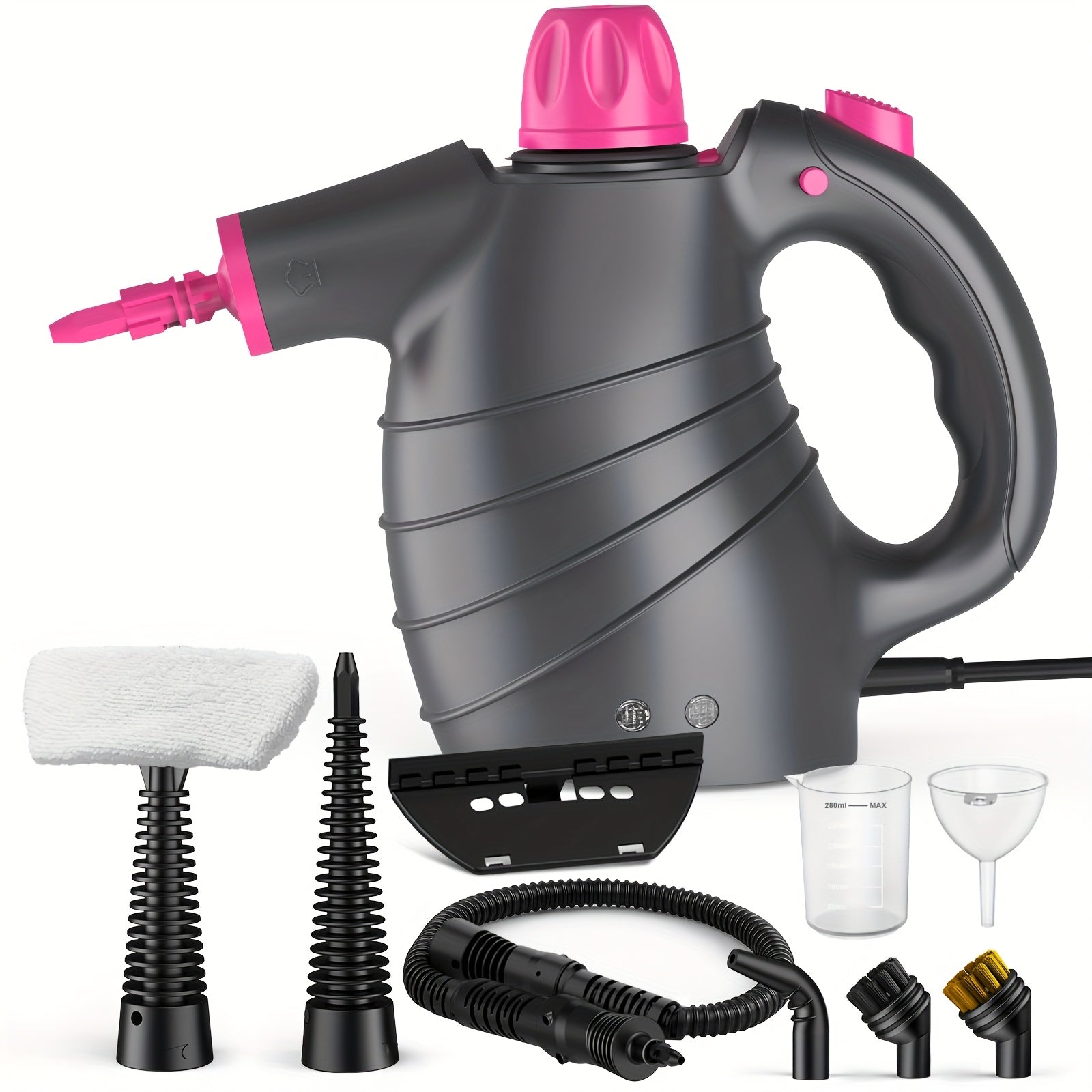 1pc 1050W Handheld Steam Cleaner | 12 Brush Heads, Fast Heat-Up, Chemical Free, Lightweight & Portable, Large 11.83oz Water Tank, Metal & Plastic, Plug, Safety Lock for Home, Car, Floor, Furniture