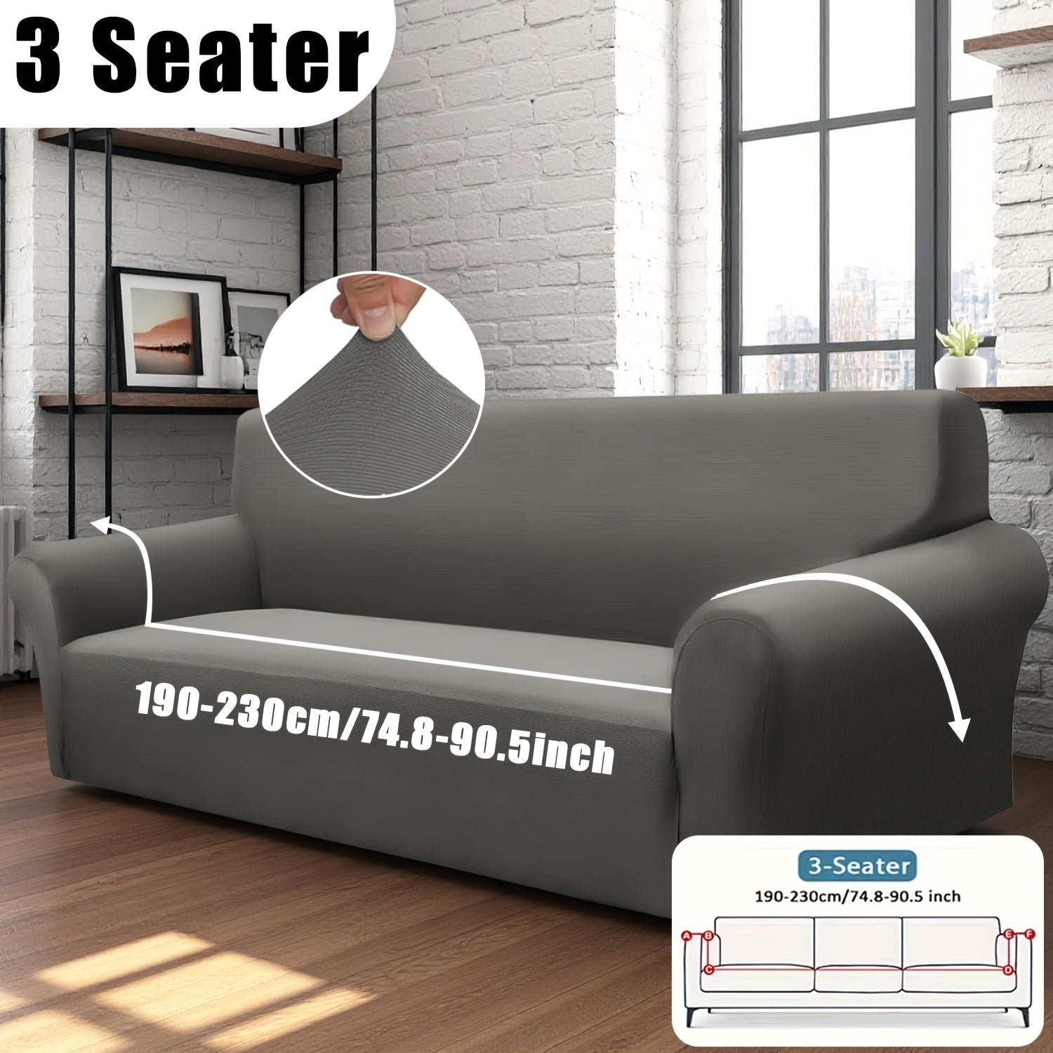 Classic Stretch Sofa Cover with Elastic Band, Milk Fiber Fabric Slipcover-Grip, Machine Washable, Polyester And Spandex, Fits Armchair to 4-Seater Sofas, International Style Throw Design