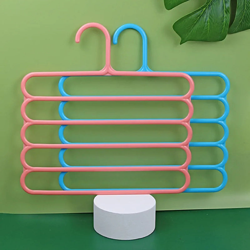 5-Piece Set Non-Slip 5-Layer Closet Pants Storage Rack - Space Saving Hanger for Clothes, Pants, Scarf, Tie - Sturdy and Durable Closet Organizer for Laundry Rooms