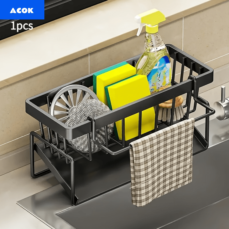 Sink Sponge Holder, Sink Organizer Box, Kitchen Sink Storage Rack with Dish Brush Holder, Self-Draining Kitchen Sink Organizer, Can Hold Dish Brushes, Soap Dispensers, Sponges, Christmas