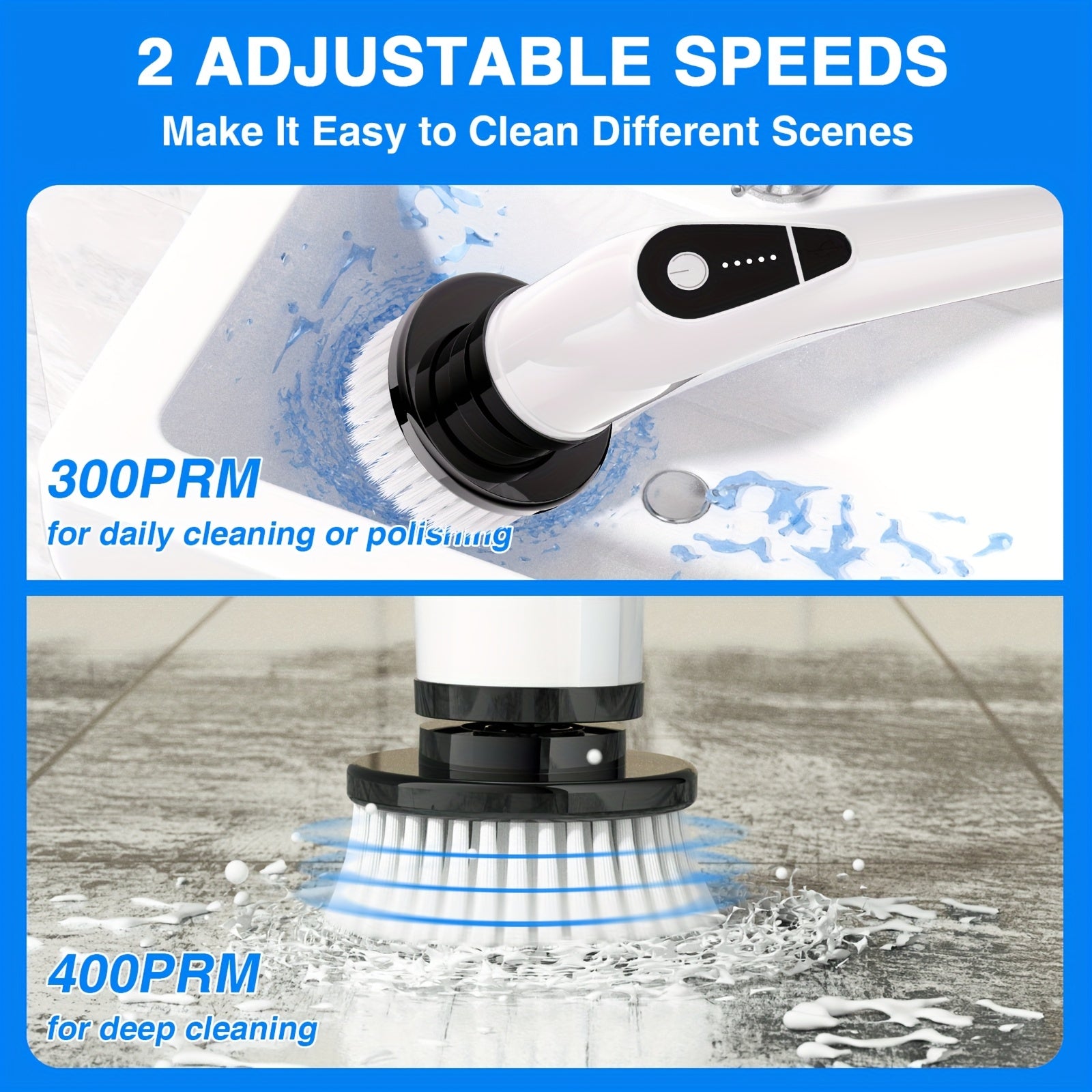 Multifunctional Electric Spin Scrubber Cordless Cleaning Brush, 7-in-1 Cleaning Brush, Adjustable Speeds 7 Replaceable Heads, Dual-speed And Detachable Telescopic Handle, Suitable for Car, Kitchen, Living Room And Bathroom