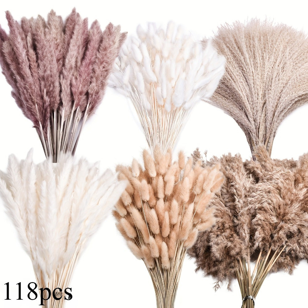 118pcs Multicolor Artificial Pampas Grass & Rabbit Tail Grass Bouquet | Soft Faux Boho Home Decor, Ideal For Weddings, Parties, Outdoor Festivals, Valentine'S Day, Spring Decorations, Mother'S Day, St. Patrick'S Day