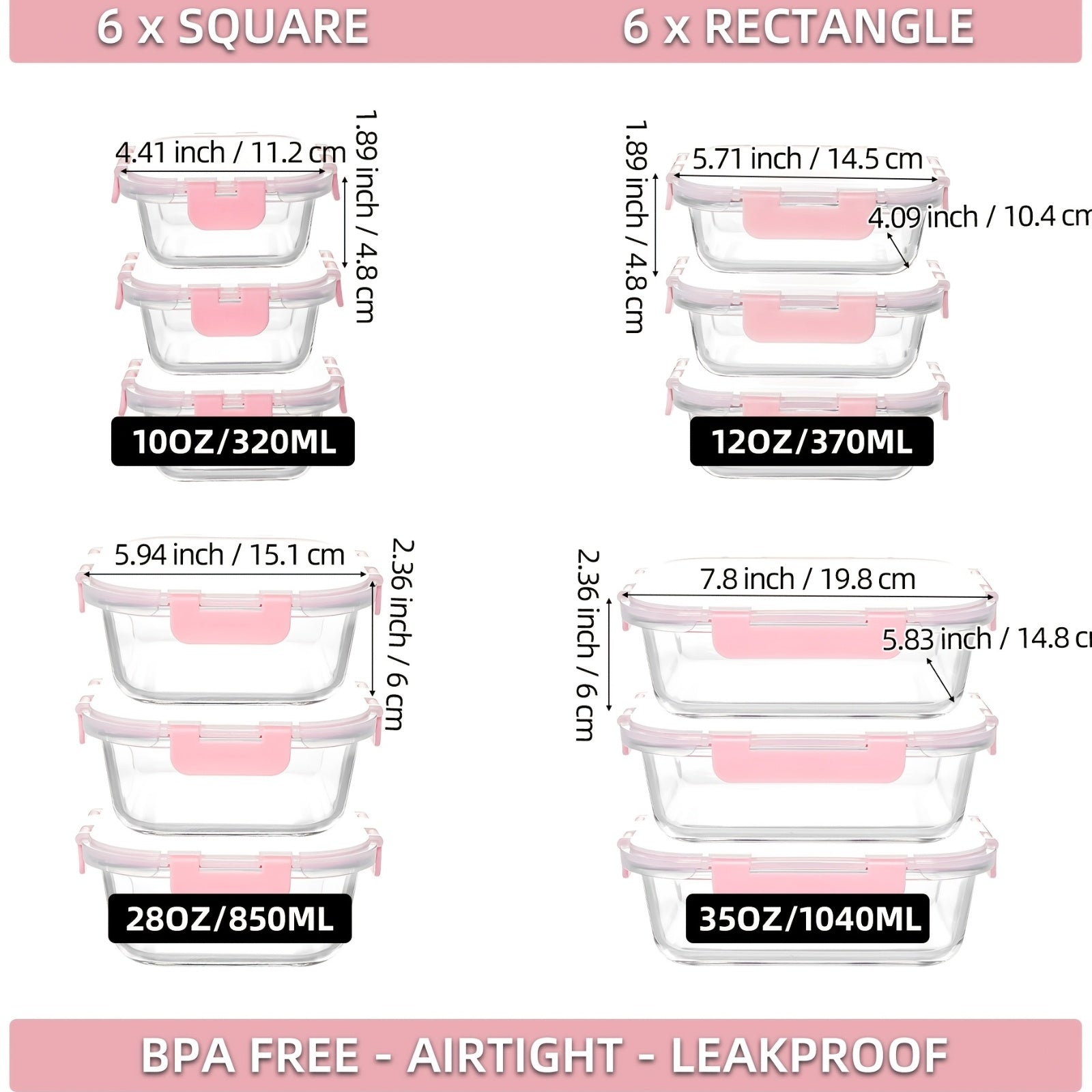 24pcs (12 Lids+12 Glass Bowl) Borosilicate Glass Food Storage Containers with Airtight Lids, Ideal for Meal Prep, Lunches - Microwave and Dishwasher Safe