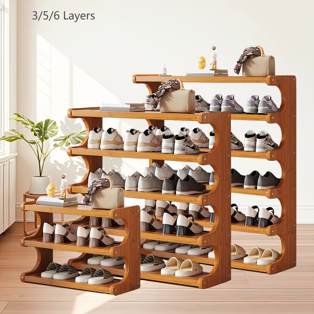 3/5/6 Layers Storage Rack, Bamboo Shoe Rack, Space-Saving Shoe Rack - Multi-Layer, Freestanding Organizer with Wood Grain End for Dorms & Entryways, Easy Assembly, Brown, Christmas Gift