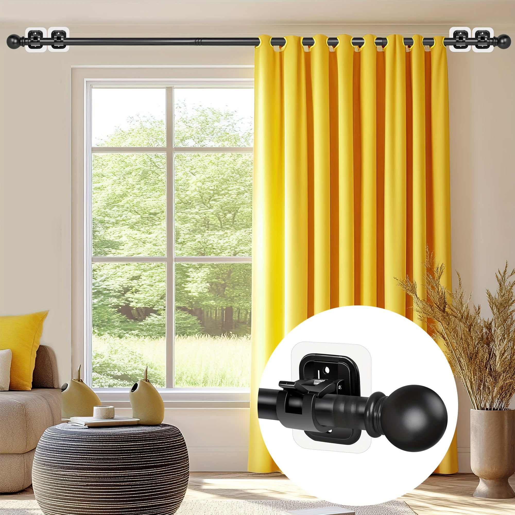 Adjustable Tension Curtain Rods for Curtains Ranging from 32 to 120 Inches, Featuring Damage-Free Installation with Strong Adhesive Brackets, Perfect for Apartments, Dorms, And Renters. on Curtain Rods!