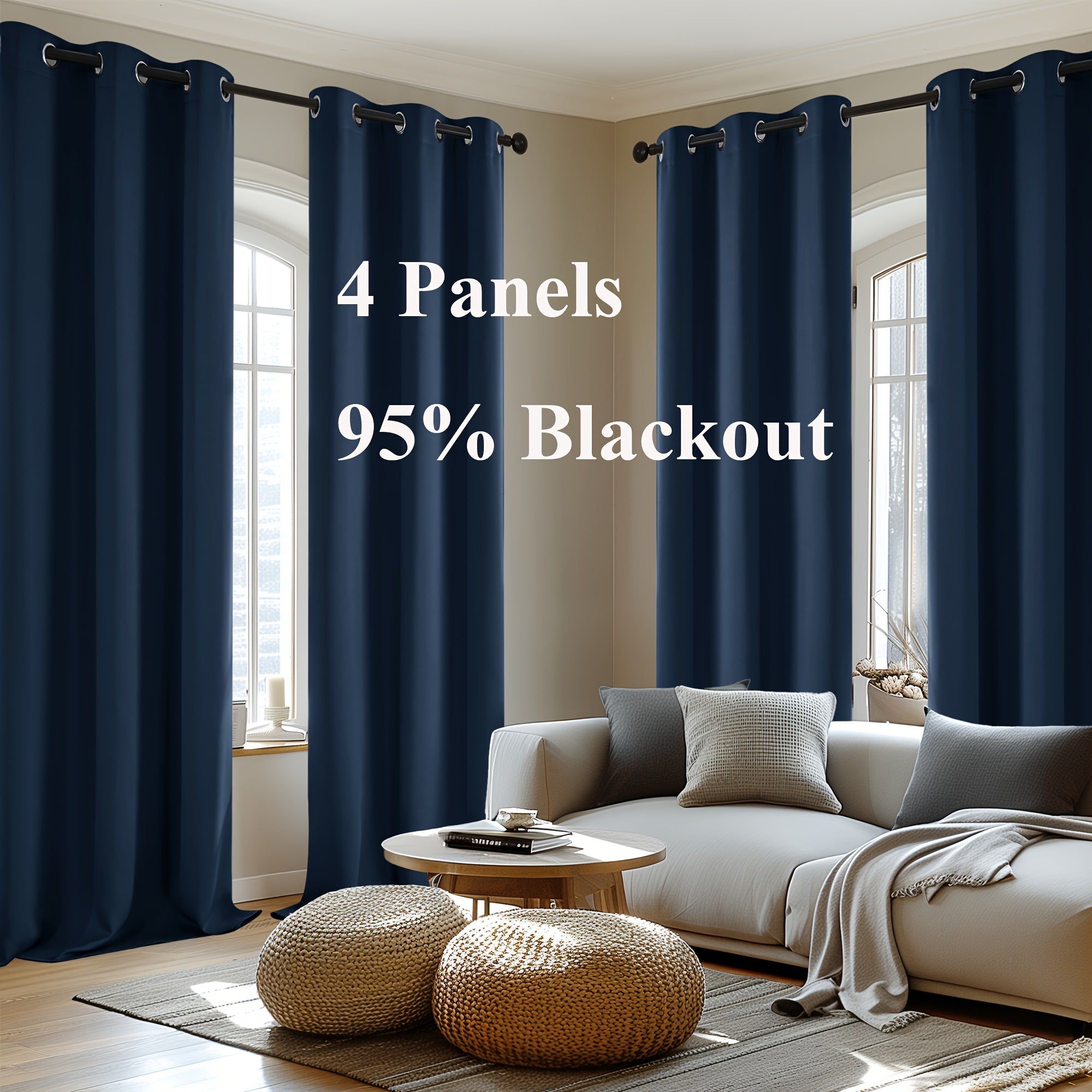 4-Panel Blackout Curtains, Thermal Insulated Curtains for Living Room Bedroom, Room Darkening Home Decor Drapes, 4pcs Curtains Set