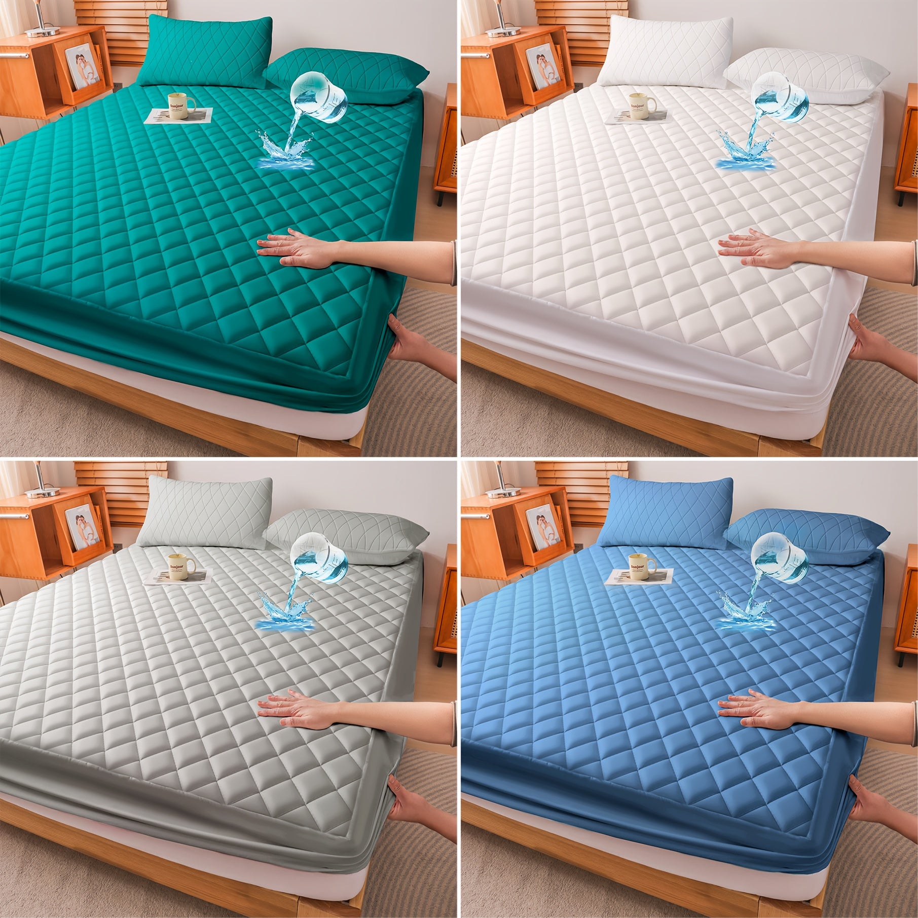1pc Luxury Waterproof Mattress Protector with Side Storage Pocket, Diamond Quilted Deep Pocket Mattress Cover Including Random Color, Breathable Cooling Mattress Pad, Soft Noiseless Bed Protector for Twin Full Queen King
